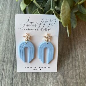 #113 Handmade- Blue Arch Earrings with Crystal & Gold Accents